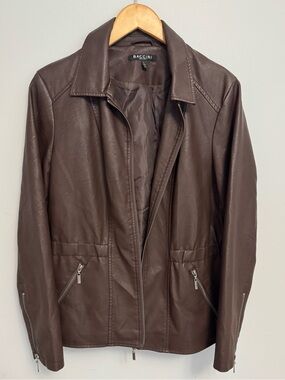 Baccini Faux Leather Zip Jacket Brown Size L